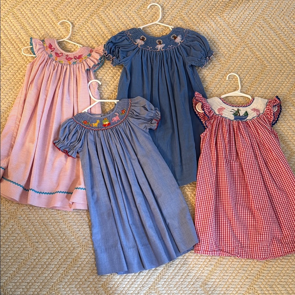 Pink and Blue Smocked Sundress with Puff Sleeves